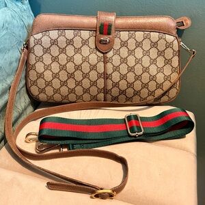 Vintage Gucci GG Supreme Sherry Web Crossbody Bag Brown Canvas